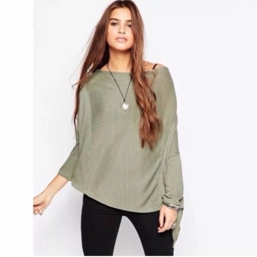 Free People WE THE FREE Lucky Day Tee Top Olive Green Oversized